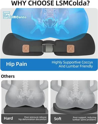 Miniatura 5 de Cojín de asiento de espuma viscoelástica extra densa para silla de oficina, alivio del dolor ortopédico de ciática y coxis, cojín ergonómico