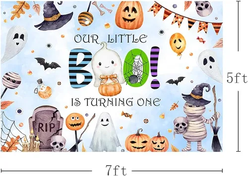 Miniatura 3 de MEHOFOND Telón de fondo de Halloween Boo para el primer cumpleaños de 7 x 5 pies para niño, espeluznante, una cabina de fotos, fondo de estudio