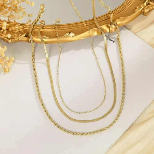 Miniatura 7 de Gargantilla para mujer, delicada cadena de serpiente gruesa chapada en oro de 14 quilates, collar de oro en capas, joyería de oro simple y moderna