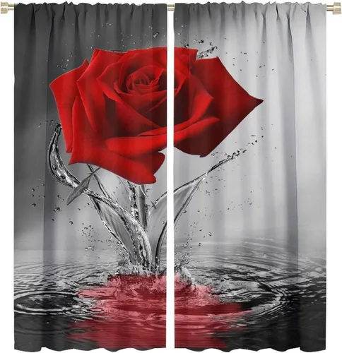 Miniatura 21 de Cortinas opacas con diseño floral de rosas para cocina, retro, rústicas, románticas, con bolsillo para barra, cortinas opacas para dormitorio, sala