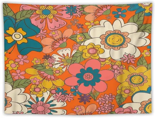 Miniatura 7 de Houselerax Tapiz floral retro de los años 60 y 70, diseño hippie de primavera Groovy Flower Power Flower Boho para colgar en la pared, arte neutro