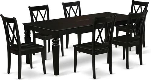 East West Furniture LGCL7-BLK-W - Juego de mesa de comedor de 7 piezas que consta de una mesa de comedor rectangular con hojas de mariposa y 6