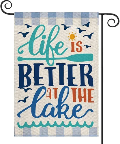 AVOIN colorlife Bandera de jardín Life Is Better At The Lake de 12 x 18 pulgadas, doble cara exterior, decoración de patio al aire libre junto al