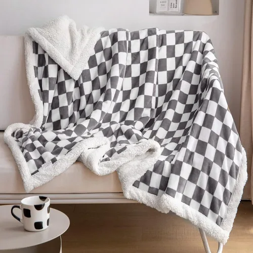 Miniatura 8 de LOMAO - Manta de sherpa de forro polar con patrón a cuadros, suave y gruesa, lujosa, cálida y acogedora para sofá, cama o sillón, para todas
