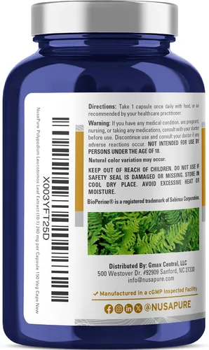 Miniatura 3 de NusaPure Polypodium - Cápsulas de nicotinamida, 240 mg, 150 cápsulas vegetales (sin OMG, sin soja)
