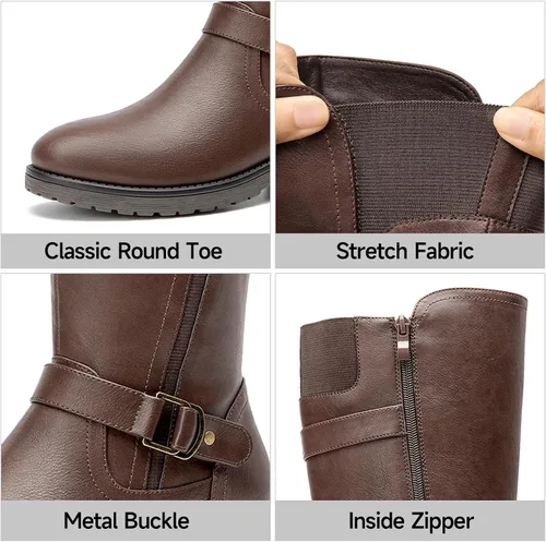 Miniatura 3 de SelenePair Botas altas hasta la rodilla para mujer, botas de tacón bajo y elásticas, punta redonda, con cremallera lateral, botas de invierno