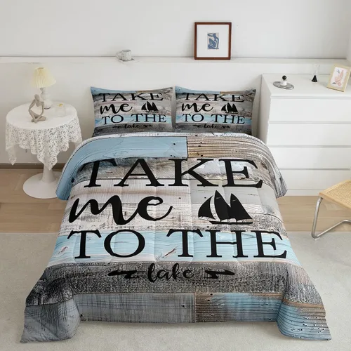Miniatura 31 de Erosebridal Juego de edredón de reglas del lago, juego de ropa de cama tamaño matrimonial, edredón rústico para niños y niños, decoración de cabaña