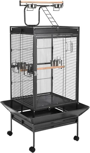 Miniatura 9 de Jaula para pájaros enrollada vintage de 58 pulgadas, metal resistente con revestimiento resistente al óxido, jaula para loros con bandeja