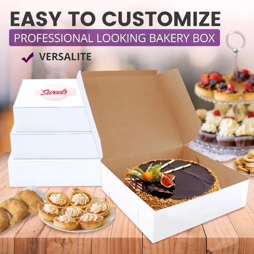 Miniatura 5 de Fit Meal Prep Paquete de 25 cajas de pastelería de 9 x 9 x 3 pulgadas, caja de panadería blanca para galletas, cartón de papel kraft compostable