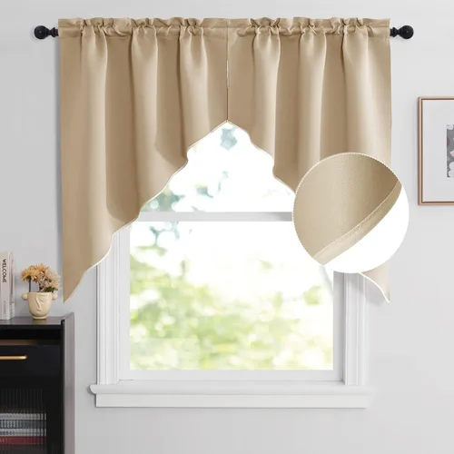 Miniatura 27 de NICETOWN Home Fashion - Cortinas de cocina con bolsillo para poste, cenefa festoneada a medida, cenefa festoneada sólida para ventana de Marrón