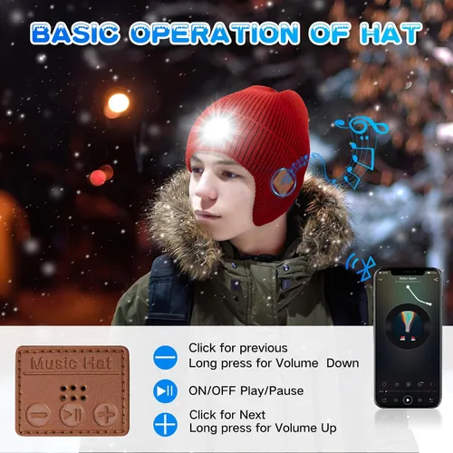 Miniatura 13 de Gorro Bluetooth con auriculares ligeros e inalámbricos, micrófono integrado y altavoces estéreo mejorados con música