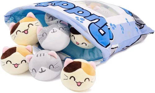 Miniatura 3 de REFAHB Bonita almohada de felpa almohada decorativa juguetes de animales de peluche extraíbles regalos creativos para niñas (Gatito-Azul)