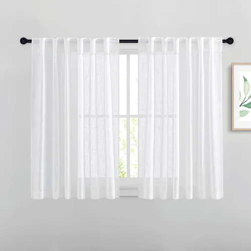 Miniatura 18 de NICETOWN Cortinas de lino semitraslúcidas para dormitorio, bolsillos para barra y pestaña trasera, tratamientos de ventana transparentes de lino