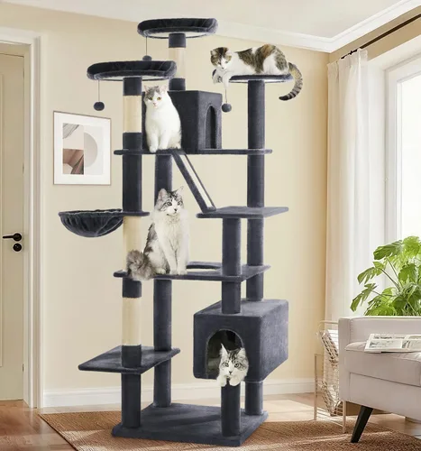 Made4Pets - Árbol alto para gatos, torre de árbol para gatos de interior grande y adulto, torre moderna para gatos con poste rascador, hamaca