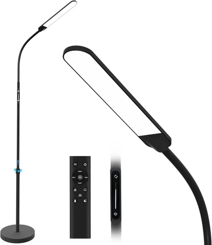 NXONE Lámpara de pie LED, lectura moderna, altura ajustable, 4 colores y brillo continuo, lámpara de trabajo para sala de estar, dormitorio, Negro