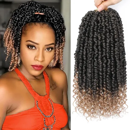 Miniatura 11 de 9 paquetes de cabello pretrenzado Passion Twist de 10 pulgadas, cabello de ganchillo Passion Twist con ombre marrón, trenzas de ganchillo bohemio