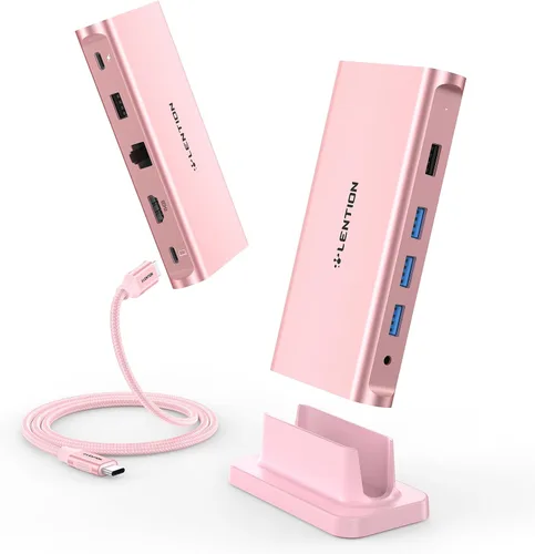 Miniatura 10 de LENTION Estación de acoplamiento para portátil USB C desmontable 10 en 1 con HDMI dual 4K a 60Hz, carga PD, USB C, USB-A, lectores de tarjetas