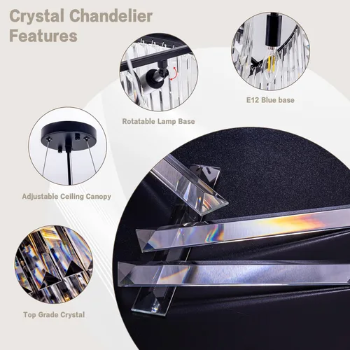 Miniatura 6 de Wellmet Lámpara de araña moderna de cristal para comedor, 6 luces negras de granja, lámpara colgante de cristal estilo granja, lámpara de techo