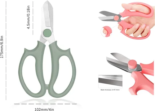 Miniatura 2 de Leize - Tijeras de flores, tijeras florales de acero inoxidable premium engrosadas, podadora fuerte para flores, ramas y hojas (Gris Verde)