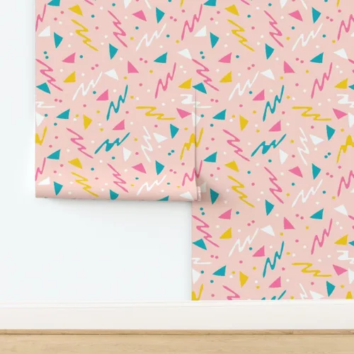 Miniatura 4 de Papel tapiz para despegar y pegar, diseño retro de los años 80, diseño abstracto de los años 1980, confeti de surf rosa para niños, papel tapiz