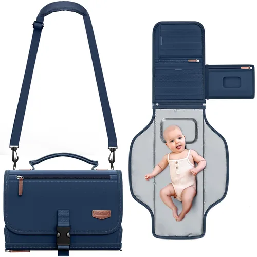 Miniatura 9 de Cambiador de pañales portátil con correa para el hombro, cambiador de viaje desmontable con bolsillo para toallitas para bebé, regalos para baby