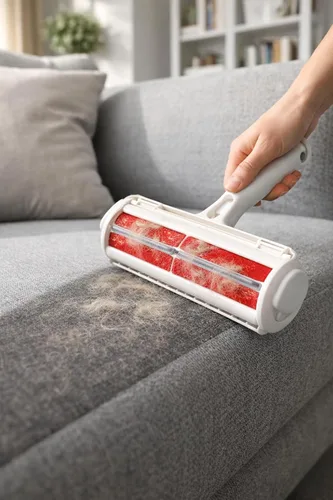 Miniatura 2 de Removedor de pelo de mascotas – Rodillo de pelusa reutilizable con depósito grande para sofá, alfombra, asiento de coche y ropa – Rojo