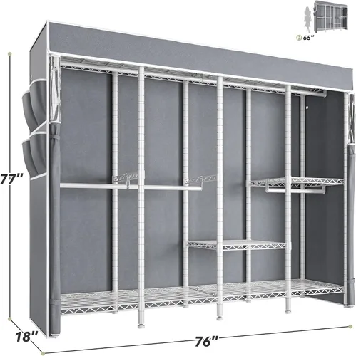 Miniatura 25 de Raybee Perchero para ropa con cubierta, perchero para colgar ropa, armario portátil, ajustable, 1150LBS, 18" de profundidad x 76" de ancho x 77