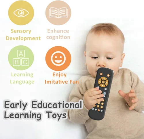 Miniatura 3 de Juguete de control remoto para televisión para bebés con luz y sonido, juguete musical educativo temprano con inglés/francés/español, juguete