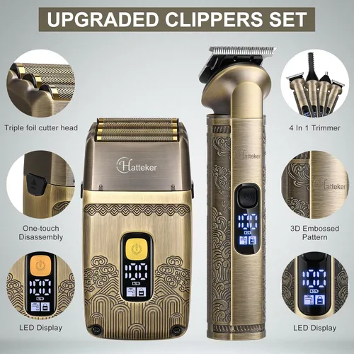 Miniatura 3 de Hatteker Cortapelos Profesional Maquinilla de Afeitar Eléctrica Afeitadoras de Lámina para Hombres Cuerpo Nariz Oreja Kit de Aseo de Cabello