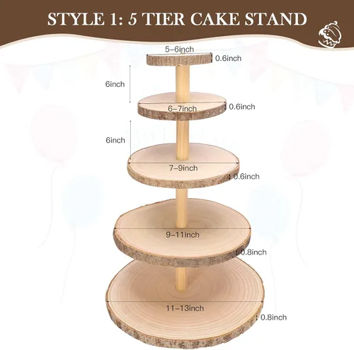 Miniatura 6 de Ayfjovs Soporte de madera para cupcakes de 5 niveles, soporte de madera rústica para tartas, soporte de exhibición de postres, rebanadas de madera