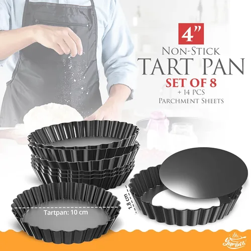 Miniatura 2 de Sartén redonda de 4 pulgadas, 8 piezas, molde para tartas con fondo falso, sartén para tarta y quiche con parte inferior extraíble, sartén