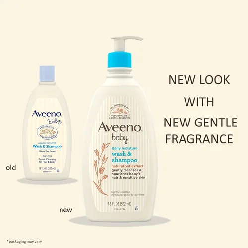 Miniatura 8 de Aveeno Baby Daily Moisture - Jabón corporal suave y champú con extracto de avena, lavado de baño y champú para el cabello 2 en 1, sin desgarros ni