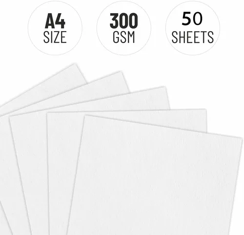 Miniatura 4 de Creo Crafts Papel de acuarela profesional Papel prensado en frío A4 de 300 GSM, sin ácidos, 50 hojas, ideal para artistas, dibujo profesional