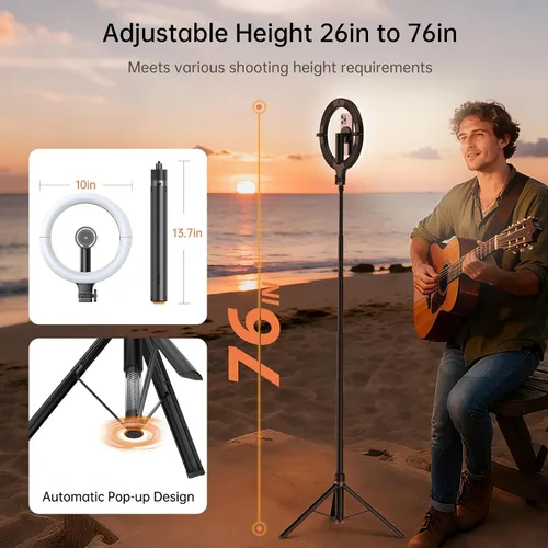 Miniatura 7 de Anillo de luz magnético de 10.2 pulgadas con trípode de 64 pulgadas para iPhone Mag Safe, anillo de luz recargable de 5000 mAh con soporte, trípode