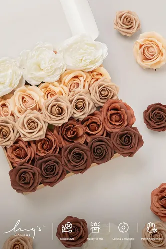 Miniatura 4 de Ling's moment Flores artificiales, peonías de seda falsas, rosas de espuma sintética combo para bricolaje, ramos de boda, centros de mesa, arreglos