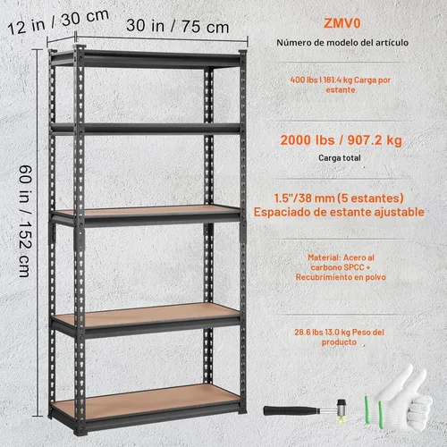 Miniatura 3 de VEVOR Estantería de almacenamiento, 5 niveles ajustables, capacidad de 2000 libras, estantes de garaje de servicio pesado organizador de metal rack