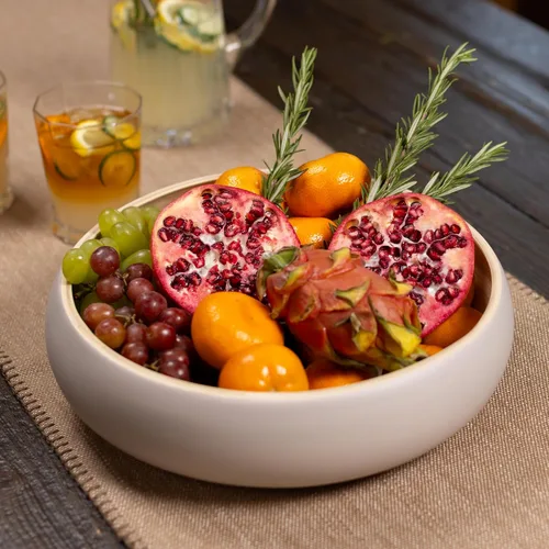 Miniatura 4 de LEXA Frutero de bambú para encimera de cocina, 12 pulgadas grande y redondo, cuenco de fruta de madera lacada artesanal o cuenco para dulces, cesta