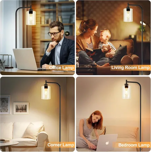 Miniatura 3 de DLLT Lámpara de pie alta para habitación: lámpara de pie negra con pantalla de vidrio transparente para sala de estar - Lámpara moderna brillante