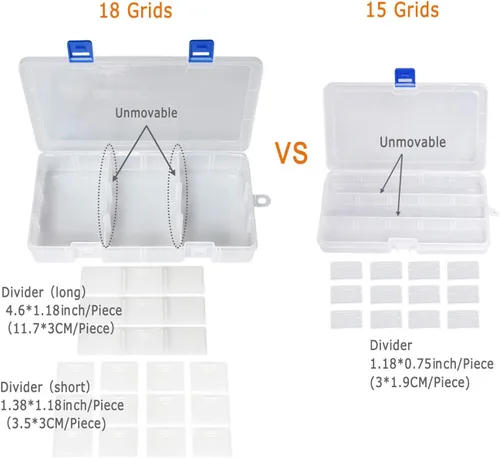 Miniatura 4 de Qualsen Paquete de 4 cajas organizadoras de plástico de 18 rejillas con divisores ajustables, caja organizadora de cuentas para joyas, cuentas