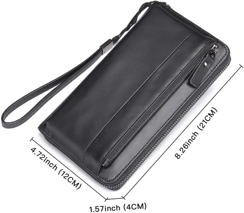 Miniatura 53 de LUKZIJAES Billetera de cuero genuino para hombre, con bloqueo RFID, delgada, plegable, bolsillo frontal, #3-Café, Vintage