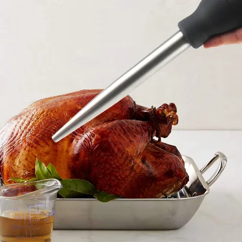 Miniatura 8 de Baster de acero inoxidable para pavo con cepillo de limpieza, jeringa de grado alimenticio para cocinar y rociar con 2 agujas inyectoras de adobo