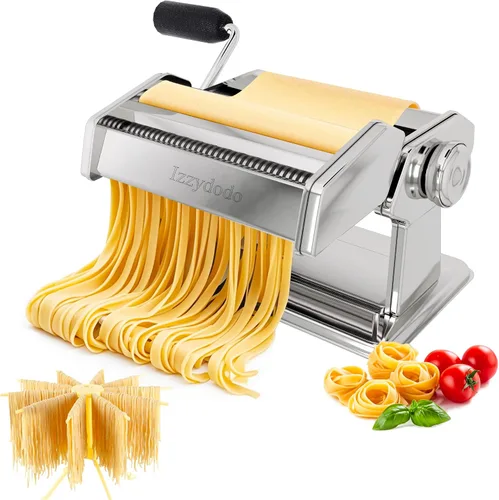 Miniatura 9 de Juego de máquina para hacer pasta con estante de secado de pasta, máquina para hacer fideos, 9 ajustes de grosor ajustables, regalos para ella
