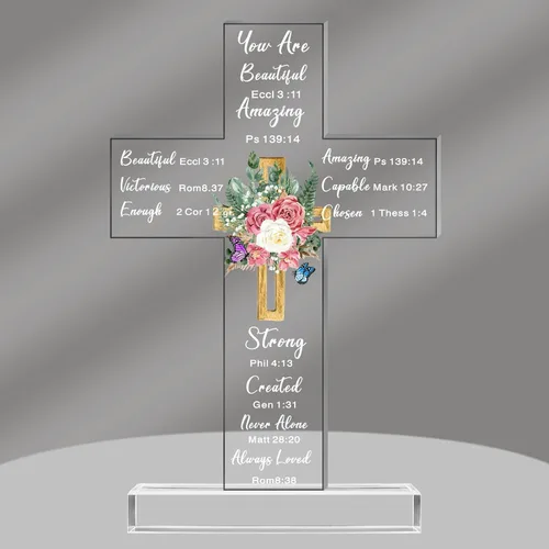 Miniatura 17 de Regalos Cristianos de Acrílico Chunful para Mujer y Hombre Cruz de Jesús Religiosa y Decorativa con Versículos de la Biblia y Oraciones Cruz