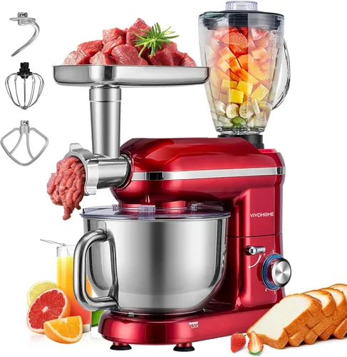Miniatura 12 de VIVOHOME Mezclador de pie multifuncional 9 en 1 con fermentación, mezclador eléctrico de cocina de 6 velocidades y 7 cuartos con temporizador, Rojo