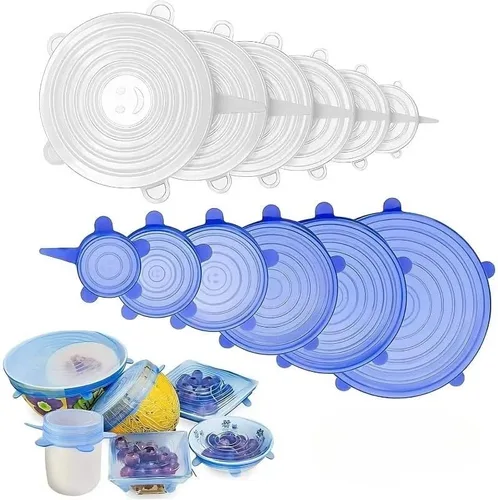 Tapas elásticas de silicona, paquete de 12 unidades, 6 tamaños, reutilizables, sin BPA, para almacenamiento de alimentos, aptas para microondas y