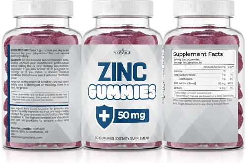 Miniatura 7 de NEW AGE Gomitas de zinc - Suplemento de zinc de 50 mg, suplemento inmunológico, antioxidante, sin OMG (60 unidades (paquete de 1))