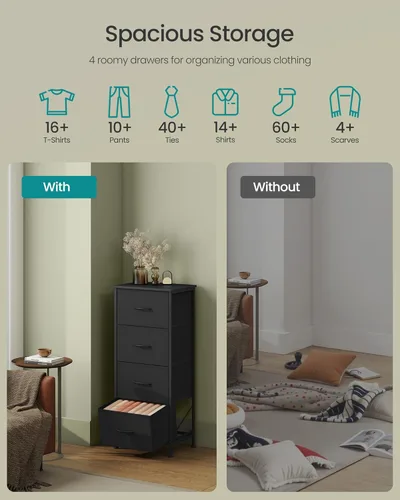 Miniatura 4 de SONGMICS Cómoda para dormitorio, cómoda, acero, MDF, 4 cajones de tela no tejida, unidad organizadora de almacenamiento, armario, entrada, negro