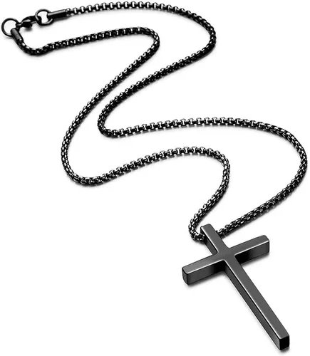 Miniatura 4 de Collar con dije de cruz de acero inoxidable para hombre, cadena de 16 a 30pulgadas, dorada, plateada, negra