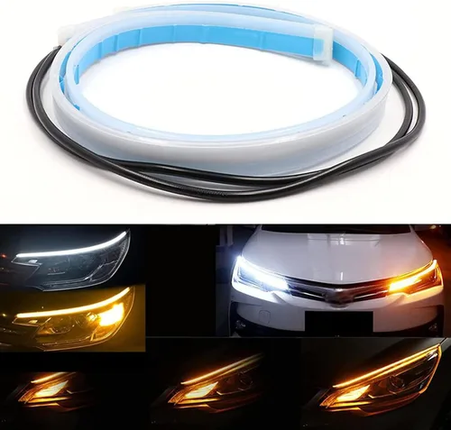 Miniatura 8 de 2 tiras de luces LED para autos, tira de faros LED secuenciales, luces de circulación diurna, bombilla de señal de giro DRL ámbar/amarillo y blanco