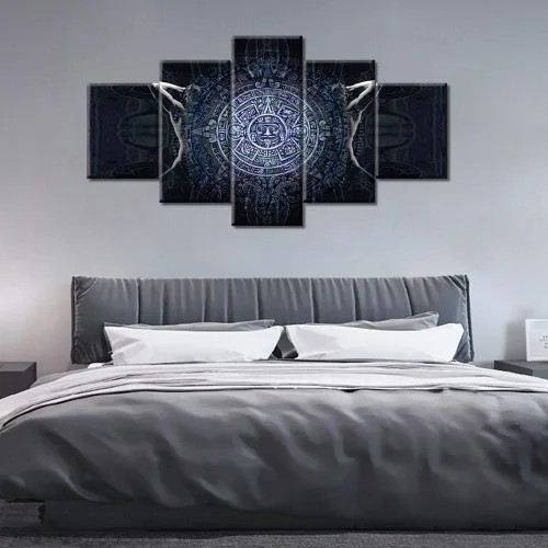 Miniatura 37 de Arte de pared con varios paneles, calendario maya, imágenes de piedra del sol, pinturas de civilización azteca sobre lienzo, sala de estar